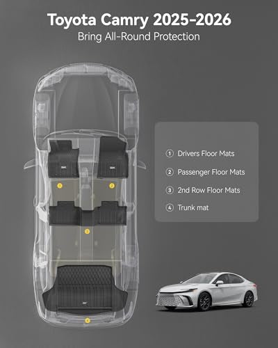 3W Floor Mats & Cargo Liner for Toyota Camry 2025 2026 (Hybrid/LE/SE/XLE/XSE), TPE All Weather Custom Fit Camry 1st & 2nd Row and Trunk Mat, Black - style: 5. Camry|25-26|Floor Mats&Cargo Liner