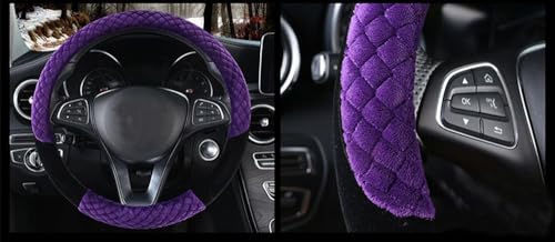 Winter 38cm Premium Soft Short Fur Car Steering Wheel Cover High-Density Warm Plush Steering Wheel Protector Cover Purple - color: Purple