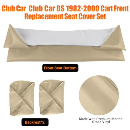 Golf Cart Front Seat Covers Beige Micro Fiber Leather Seat Covers Replacement for Club Car DS 1982-2000, Staple On - color: Beige, size: Club Car DS 1982-2000