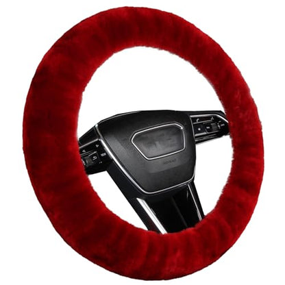 Soft Fluffy Wool Sheepskin car Steering Wheel Cover for Girls Women Universal car 14 1/2-15 1/2inchs (Claret) - color: Claret