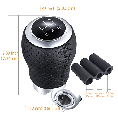 5 Speed Manual Gear Shifter Stick Handle Black Stitched Leather Shift Lever Knob Replacement Fit Most Trucks Cars