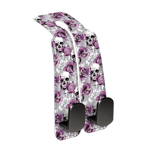 Car Seat Back Storage Headrest Hook, Premium Leather Double Metal Hook, Hanger Storage Organizer for Purse Cloth Bag, Car Interior Accessories Funny Skull Flower - color: Funny Skull Flower