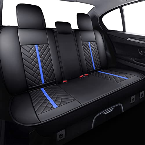 Tomatoman Tacoma Rear Seat Covers 2005-2024 2025 2026 TRD Sport Offroad Limited SR5 V6 Crew Double Extended Cab Truck Back Car Cushions with Waterproof Faux Leather (Rear Seat/Black-Blue) - color: Rear Seat/Black-Blue