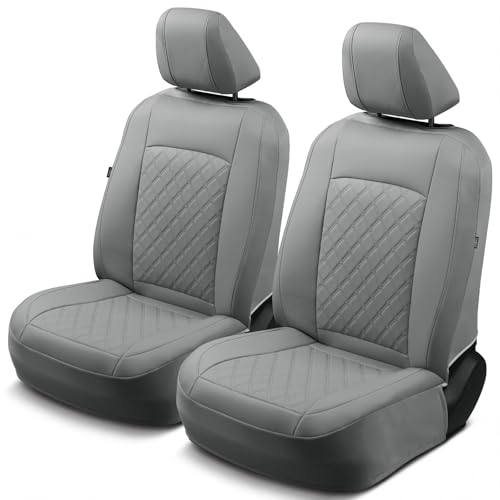 GIANT PANDA 2PCS Front Car Seat Cover for Toyota Rav4 Camry Highlander Corolla Prius Corolla Cross Venza Avalon, Faux Leather Bucket Seat Covers (Grey) - color: Solid Grey-Luxury Edition, size: Two Front