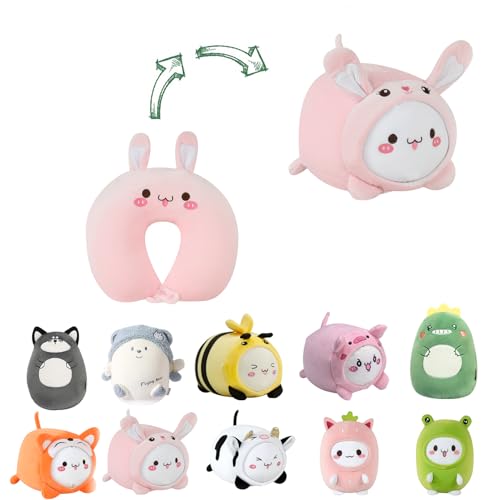 Kids Travel Pillow - 2-in-1 Deformable Kids Neck Pillow for Traveling, Soft U-Shaped Pillow with Adorable Animal Design, Comfy Sleep and Play, Ideal for Airplanes and Traveling (QQ Pink Rabbit) - size: QQ Pink Rabbit
