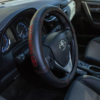 Plasticolor 006498R01 Toyota Deluxe Style Red Hi-Contrast Stitched Steering Wheel Cover