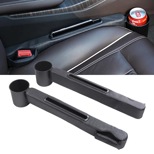 Car Seat Gap Filler 2 Pack,Car Seat Gap Filler Organizer,Car Seat Gap Plug with Storage Slot,3 in 1 Car Seat Gap Filler with Cup Holder,Prevent Small Items from Falling(Black)