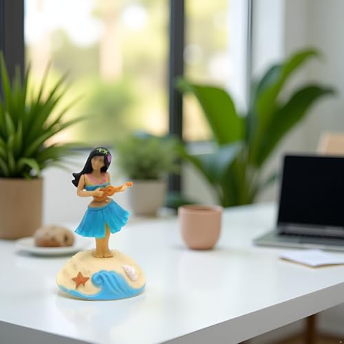 Blue Solar Powered Dancing Figures Decoration -Hawaii Shaking Head Ornaments Hula Girl -Car Dashboard Interior Decoration Desktop Ornaments,Solar Power Kits Learning and Education
