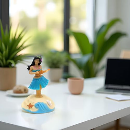 Blue Solar Powered Dancing Figures Decoration -Hawaii Shaking Head Ornaments Hula Girl -Car Dashboard Interior Decoration Desktop Ornaments,Solar Power Kits Learning and Education