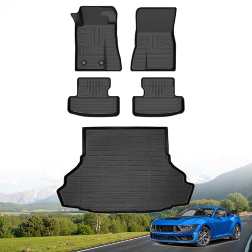 Hutisya-Floor Mats & Cargo Liner Set Fit for 2015-2026 Ford Mustang (NOT for Mustang Mach E) All Weather Protection Anti-Slip & Durable TPE Full Set Liners Automotive Accessories-Black - style: 19)For Mustang 2015-2026 Full Set