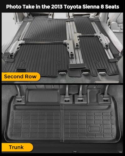 for Toyota Sienna 2020-2013 8 Seater Floor Mats Cargo Liner Trunk Carpet All Weather Heavy Duty TPE Waterproof Anti-Slip Tech Mats for Toyota Sienna 2014 2015 2016 2017 2018 2019 Accessories