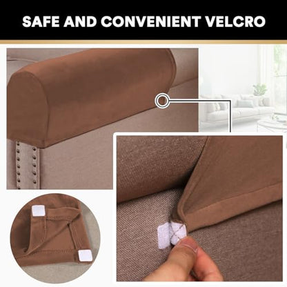 2 Pack Thick Velvet Stretch Armrest Covers for Chairs and Sofas Armchair Covers for Arms Couch Arm Covers Armrest Covers for Sofa Non Slip, Caramel - color: Caramel