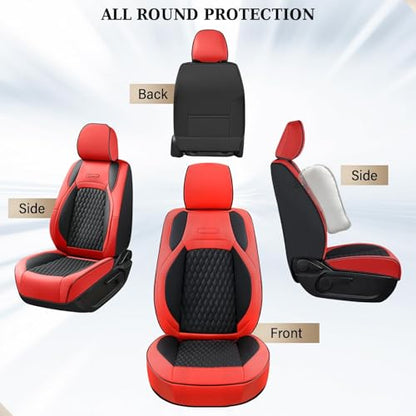 Coverado Chevy Chevrolet Silverado GMC Sierra Seat Covers, Custom Fit for 2007-2026 1500, 2015-2026 2500HD 3500HD Crew Double Extended Cab Truck, Faux Waterproof Leather Seat Covers (Front, Red) - color: Red, size: Front