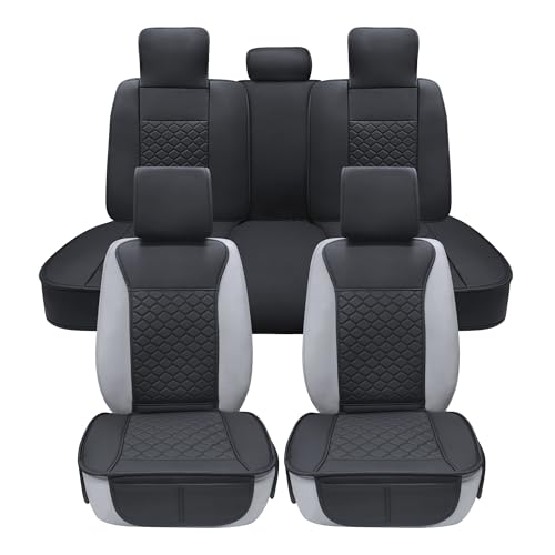 Elantrip Car Seat Cover Full Set Leather Car Seat Protector Universal fit for Most Cars SUVs and Trucks Water Proof Front and Rear Seat Protector Black - color: Black, size: Full Set