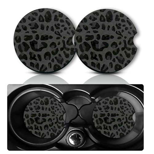 Car Coasters for Cup Holders,2 PCS Universal Non-Slip Black Leopard Print Car Coasters,2.75" Rubber Mat,Leopard Cars Accessories Cup Drink Holder Coaster Decor Black Leopards Gifts for Women,Men - color: Black Leopard