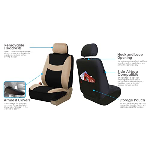 FH Group Light & Breezy Cloth Seat Full Car Seat Covers (Airbag & Split Ready) with Carpet Floor Mats- Universal Car, Truck, SUV, or Van (Beige/Black) FB030115 - color: Beige