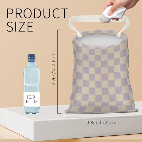 Hanging Car Garbage Bag, Cute Car Trash Can Bag, Automotive Accessories for Women Men Cute Purple Checkerboard - color: Cute Purple Checkerboard