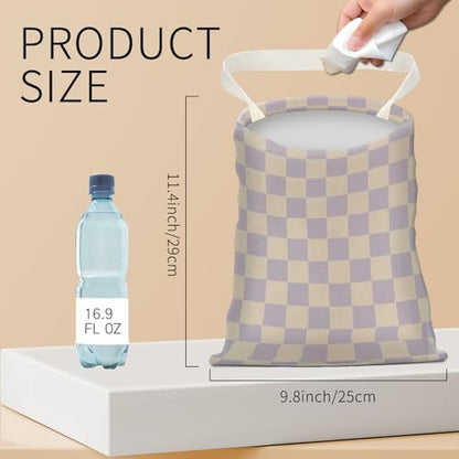 Hanging Car Garbage Bag, Cute Car Trash Can Bag, Automotive Accessories for Women Men Cute Purple Checkerboard - color: Cute Purple Checkerboard