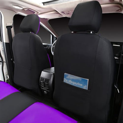 CAR PASS Leather Seat Covers Full Set Universal Water Resistant 3D Foam Back Support, Luxury Comfort Automotive 5 Seat Covers All Season Fit for SUV,Sedan,Van, Airbag Compatible Elegance(Purple Black) - color: Black and Purple