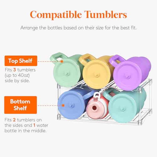 Lifewit Stackable Bottle Storage Organizer, Clear Freestanding Wine Holder for Cabinet, Large Slot Water Bottle Tumbler Cup Organizer for Pantry, Plastic Wine Rack for Fridge Cellar, 2Tier Hold 6 - size: 2 Tier-6 Bottle