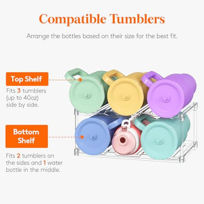 Lifewit Stackable Bottle Storage Organizer, Clear Freestanding Wine Holder for Cabinet, Large Slot Water Bottle Tumbler Cup Organizer for Pantry, Plastic Wine Rack for Fridge Cellar, 2Tier Hold 6 - size: 2 Tier-6 Bottle