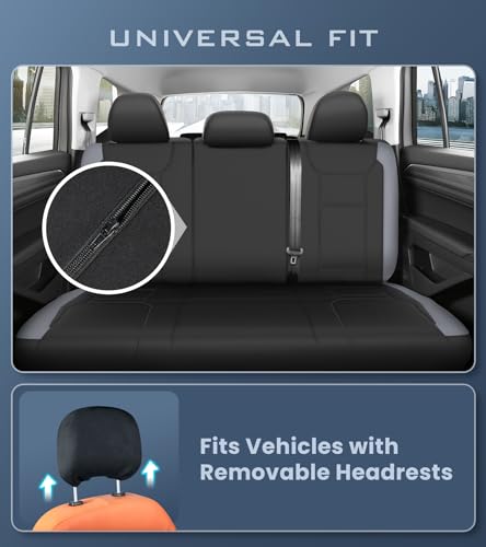 Premium Waterproof Car Seat Cover Full Set, Front and Rear Split Bench Seat Covers for Cars with Thicker Padding, Easy to Install Car Seat Cover Set (Grey)