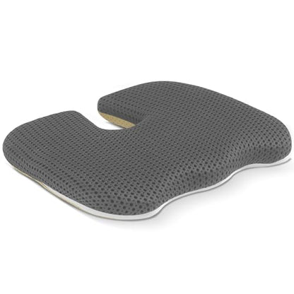 Gooo&Ma Car Seat Cushion & Office Chair Pad - Air Fiber Breathable U-Shape Cooling Cushion for Tailbone Comfort, Driving, Desk & Gaming, Ergonomic Washable Seat Pad with Non-Slip Base(Grey)