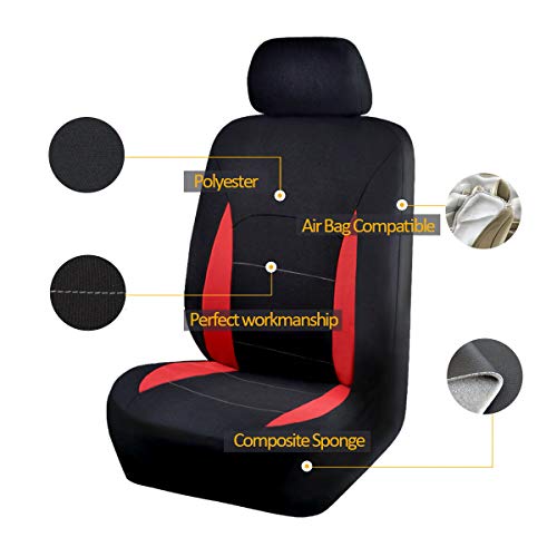 Flying Banner Car Seat Covers Full Set Front Seats and Rear Bench Polyester car seat Protectors Black Gray Purple airbag Compatible Rear Bench Split (Black Red) - color: Black Red