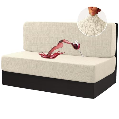 H.VERSAILTEX 100% Waterproof RV Dinette Cushion Covers Washable Cushion Covers Replacement RV Seat Covers with Elastic Jacquard Couch Cover Crizzle Pattern (1 Backrest & 1 Bench Cover, Ivory) - color: Ivory, size: 1 Set