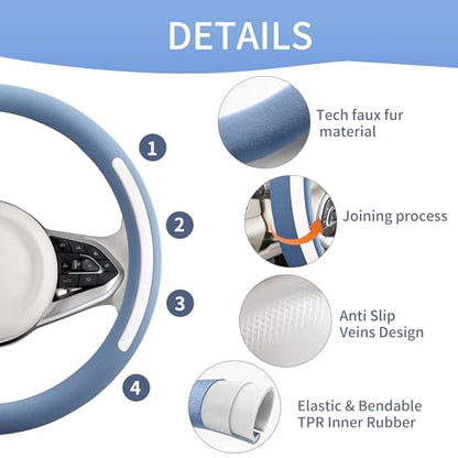 Steering Wheel Cover, Universal 15 inch, Faux Leather Steering Wheel Protector Anti-Slip, Breathable & Heating-Compatible for Cars Trucks SUVs Vans - color: Blue
