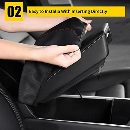 AOMSAZTO Leather Center Console Cover for Honda Civic 2015 2014 2013 2012 Armrest Cover - color: Black-4