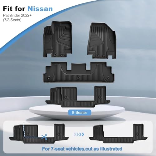AOMSAZTO All-Weather TPE Floor Mats Compatible with 2022-2025 2026 Nissan Pathfinder (7&8 Seats) – Custom Fit Cargo Liner with Backrest Mat, Full Set for Interior Protection - style: 19)22-25 Pathfinder Floor & Cargo & Backrest Mats