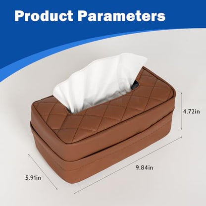 Car Tissue Holder, Standard Tissue Holder for Car Pu Leather Car Napkin Holder, Car Backseat Extra Large Tissue Organization Fit for 120-150 Tissues 9.84'' x 3.94'' x 5.51'' (Matte Brown) - color: Matte Brown