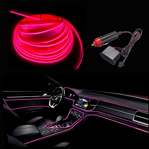 MaxLax El Wire Pink Interior Car LED Strip Lights, 10m neon Wire 12V with Fuse Protection for Automotive Car Interior Decoration with 6mm Sewing Edge - color: Pink, size: 32.8 ft