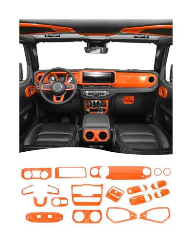 Hoolcar 21Pcs Full Set Interior Decoration Trim Kit for Jeep Wrangler JL JLU Gladiator JT 2024+ Central Control Panel Reading Light Air Conditioning Vent Cover Trim, Orange - color: Orange