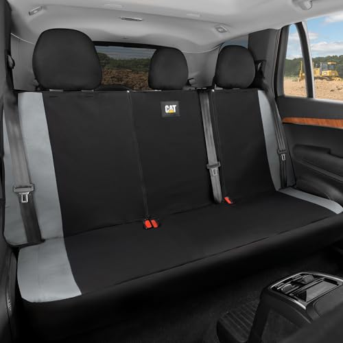 CAT Flexfit Gray Rear Seat Cover for Car – Durable Canvas & Mesh Design 60/40 Split Bench Protector for Cars, Trucks & SUVs – Back Seat Cover for Rear Bench – Interior Car Accessory - color: Rear Seat Black&Gray