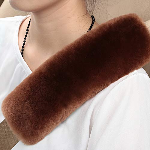 2 Pack Automotive Authentic Sheepskin Car Seat Belt Pads, Soft Shoulder Pad, Neck Cushion Protector, Genuine Natural Merino Wool (Saddle Brown) - color: Saddle Brown, size: Shearling Wool