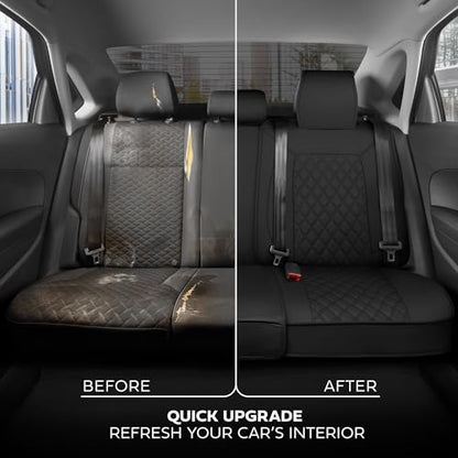 MotorBox Prestige Edition Napa Leather Seat Covers Full Set – Black Car Seat Covers Front Seats and Back Car Seat Protector, Waterproof and Universal Fit for Most Small to Medium Autos, Trucks & SUVs - color: Black Full Set