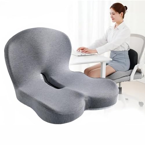 Orthopedic Cushion for Office Chair and Car, Memory Foam Seat Cushion with Lumbar Support Pillow, Instant Relieve Pressure on Back, Hips, Tailbone, Improves Sitting Posture (1, Light Gray) - color: Light Gray