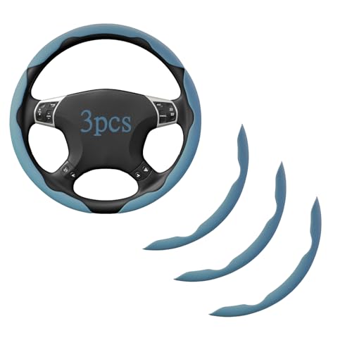 Steering Wheel Covers, 3PCs Leather Anti-Skid Clip on Car Steering Wheel Cover Protector Universal for Most Car Wheel, Misty Blue - color: Misty Blue