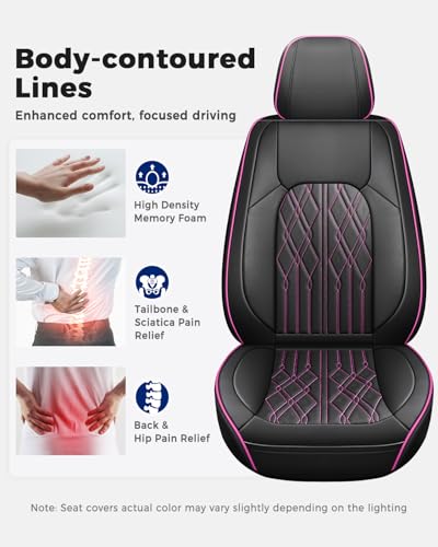 Huidasource Automotive Seat Covers, Leather Seat Cover Universal Fit for Most Cars Sedans SUVs Trucks, Airbag Compatible, Cup Holder Access, Easy Install, Wipes Clean, Wear-Resistant, Black&Purple - color: A-Black&Purple, size: 5pcs Full Set