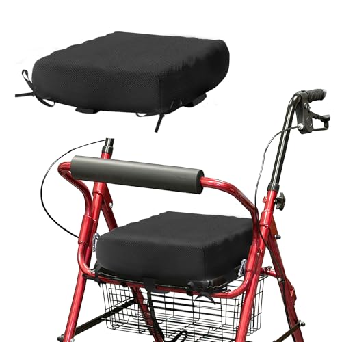 Rollator Walker Seat Cushion 12x12x3.5 Inch Support Pad with Breathable Mesh Cover, Adjustable Straps for Secure Fit(Black)