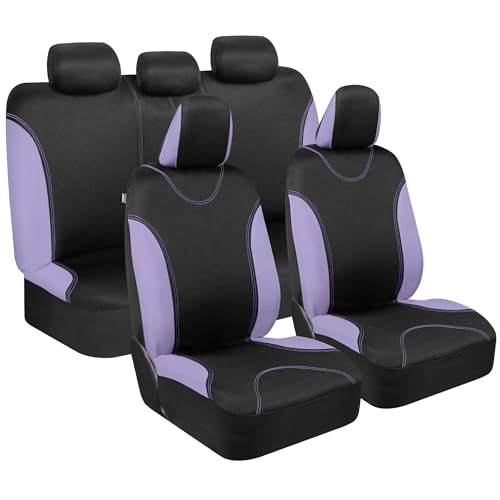 BDK UltraSleek Purple Seat Covers for Cars, Two-Tone Front Seat Covers with Matching Back Car Seat Cover, Made to Fit Most Auto Truck Van SUV, Interior Car Accessories, Full Set - color: Purple