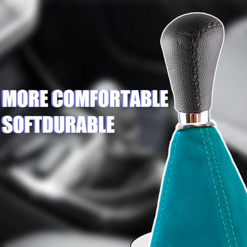 BESULEN Car Shift Boot Cover, Suede Leather Shift Knob Boot Dust Cover, Manual/Auto Shifter Boot Sleeve Replacement, Handbrake Gaiter Boot Dust Cover Car Interior Accessories - color: Light Blue