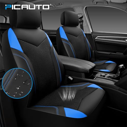 PIC AUTO Car Seat Cover, Super Breathable Mesh Front Seat Cover for Cars, Blue Leather Seat Covers, Universal Fit, Durable, Airbag Compatible, Suitable for SUVs, Trucks, Sedans, and Vehicles - color: Blue