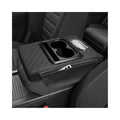 Car Center Console Armrest Pillow, 5-in-1 Armrest Cushion w/ 2 Side Bags, Tissue Box Slot, Cup & Phone Holder, Leather Auto Arm Rest Cover Storage Organizer (Black, Embroidered)