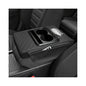 Car Center Console Armrest Pillow, 5-in-1 Armrest Cushion w/ 2 Side Bags, Tissue Box Slot, Cup & Phone Holder, Leather Auto Arm Rest Cover Storage Organizer (Black, Embroidered)