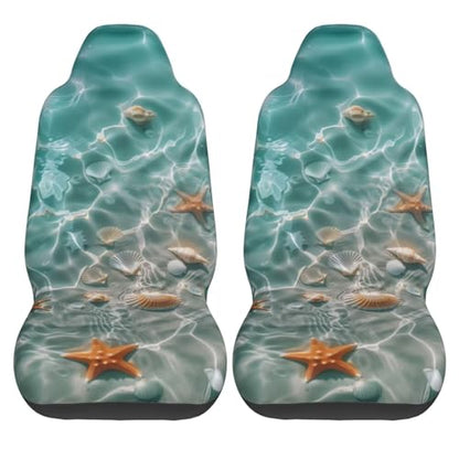 Starfish on Beach Car Seat Covers, Shell Conch Seat Protector for SUV Truck Van Sedans Teal Blue Non-Slip Cloth Vehicles Rear Bucket Seat Cover Gift for Women Men - color: Starfish