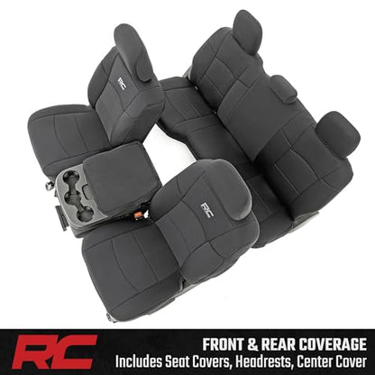 Rough Country Neoprene Seat Covers for Dodge Ram (2019-2024) - UV & Water Resistant, Foam Padded Truck Seat Covers - Full Set, Black, Front & Rear