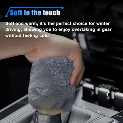 2PCS Plush Car Gear Shift Knob Cover & Handbrake Cover, Soft Fluffy Shift Knob Brake Handle Protector, Universal Car Interior Accessories (Gray) - color: Gray